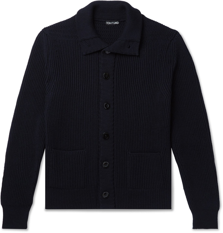 Photo: TOM FORD - Slim-Fit Ribbed Wool and Cashmere-Blend Cardigan - Black