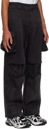 We11done Black Washed Loose Fit Denim Cargo Pants