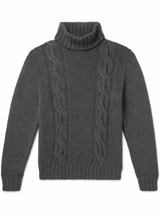 Photo: Anderson & Sheppard - Rollneck Cable-Knit Merino Wool Sweater - Gray