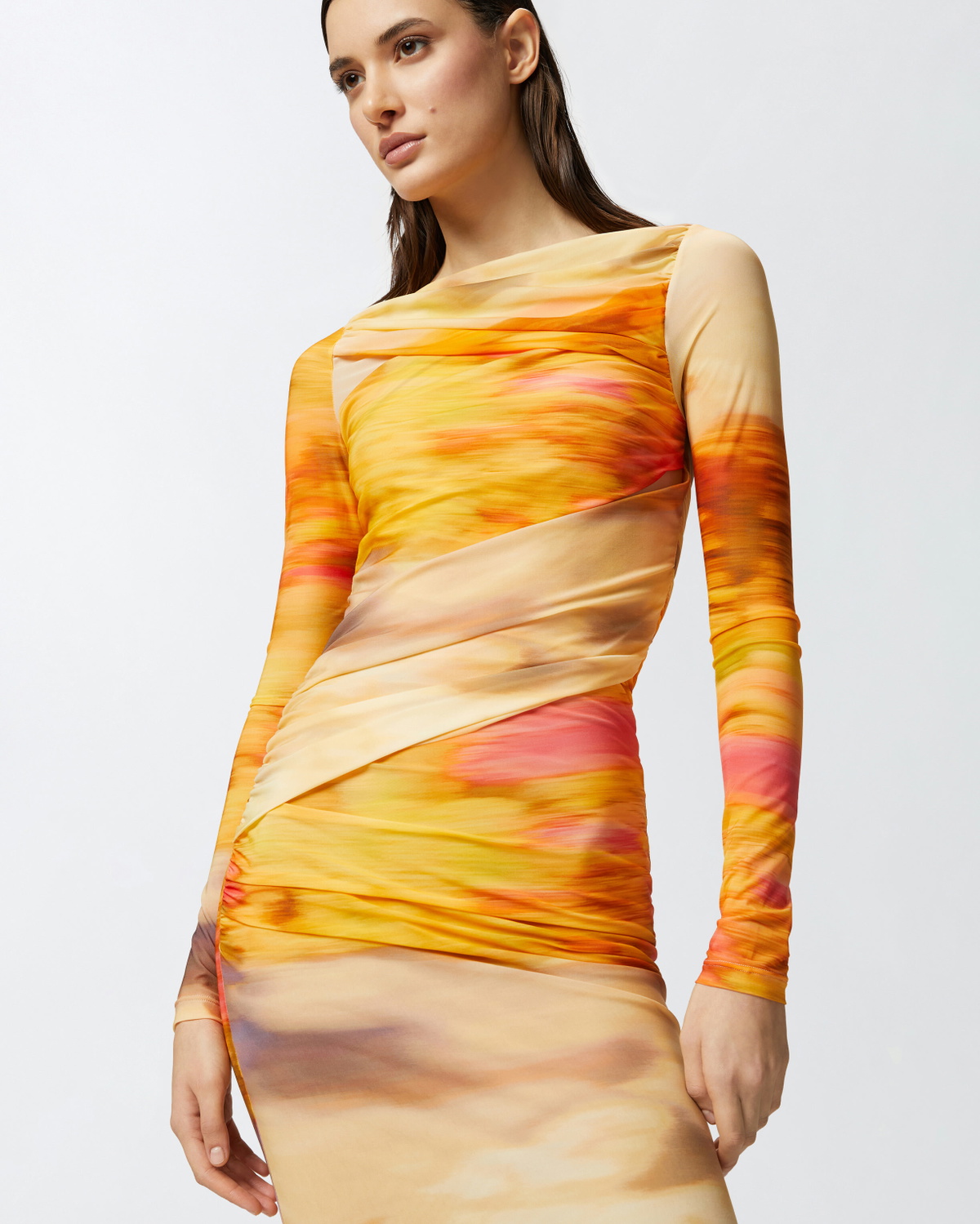 Pinko Slim Fit Midi Dress With Landscape Print Multi. Beige/Pink