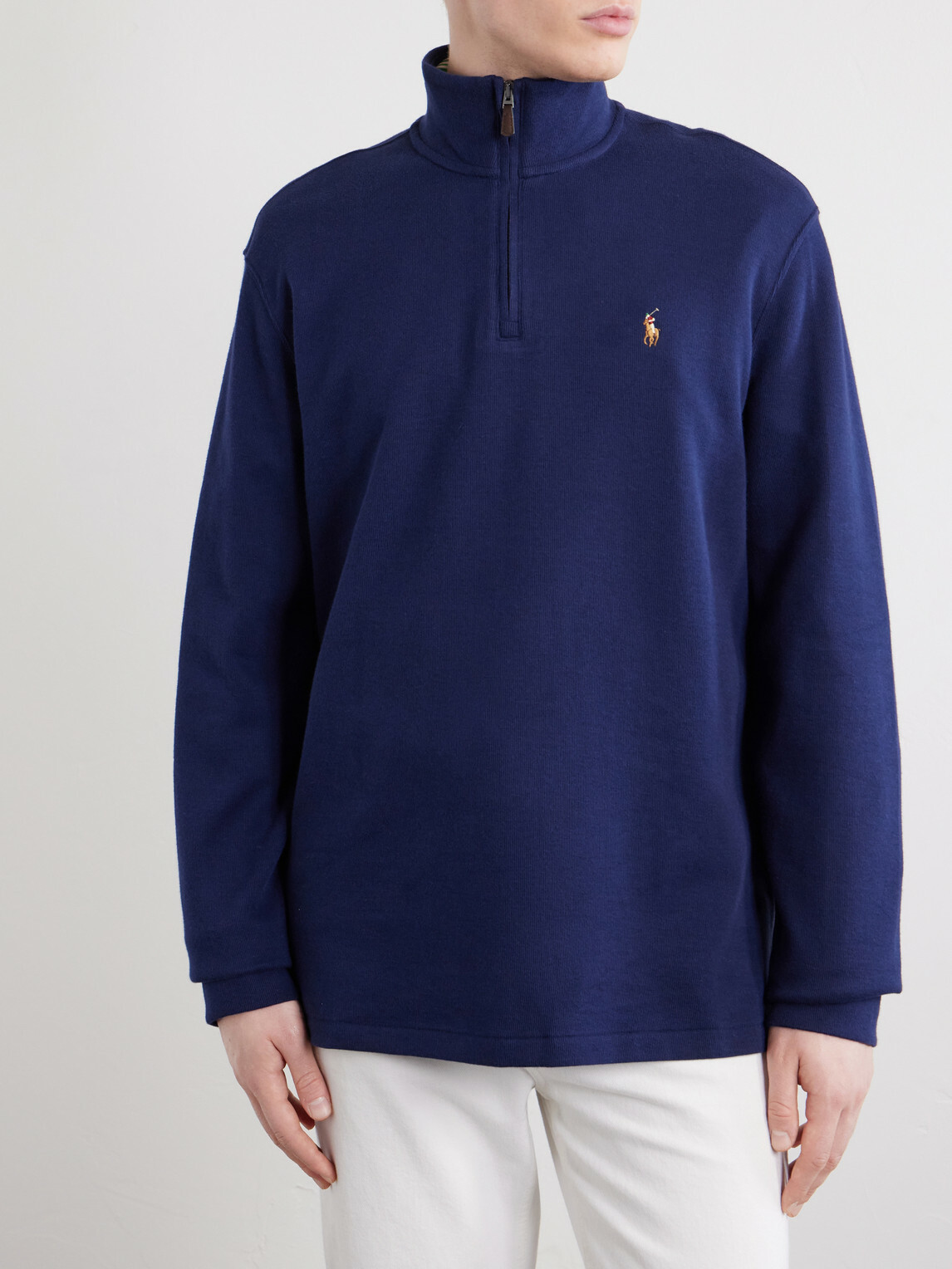 Polo Ralph Lauren - Logo-Embroidered Cotton-Jersey Half-Zip Sweater - Blue