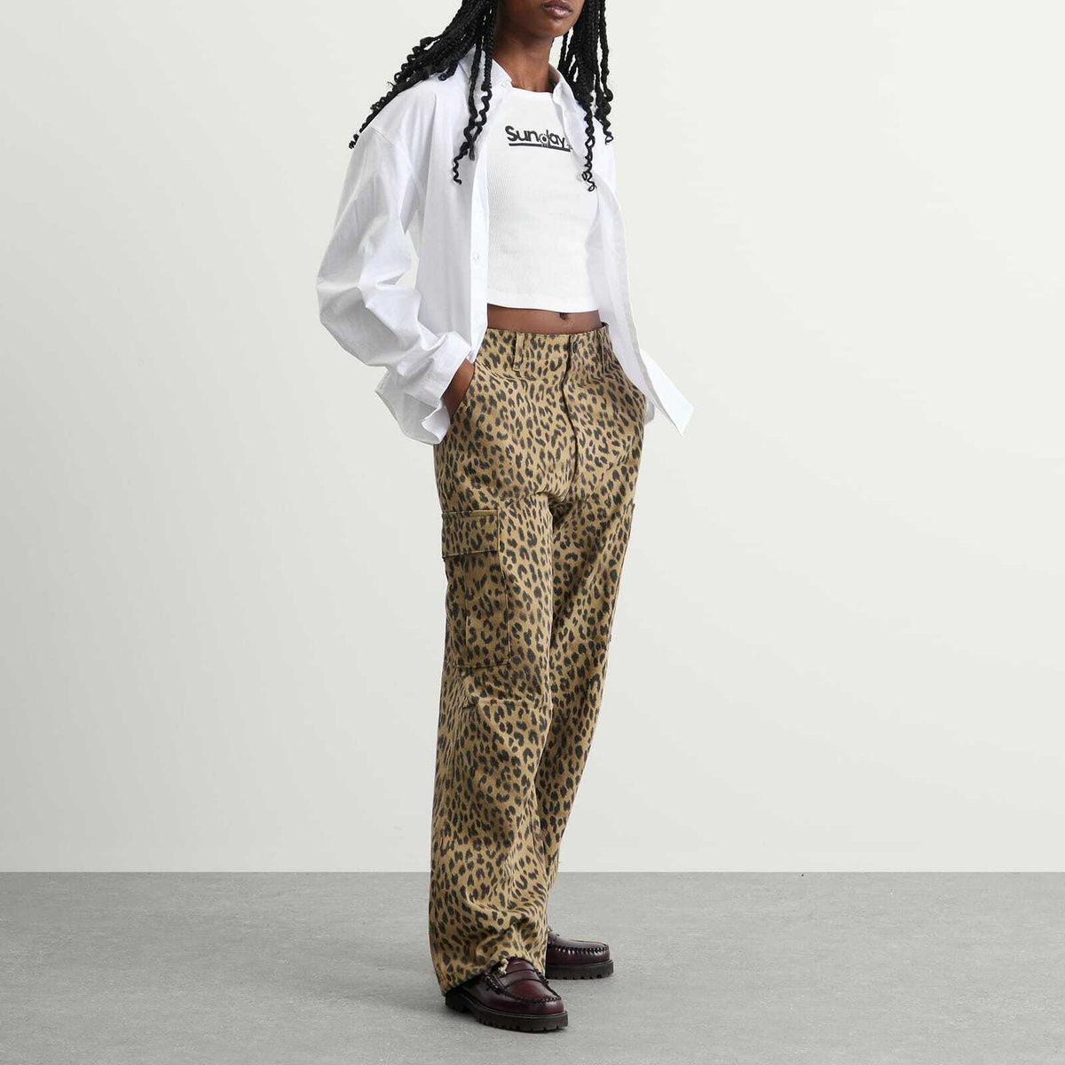 SUNDAYFRUITMARKET Women's Sun Cargo Pants in Leopard