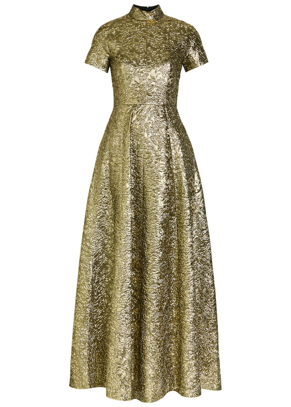 Photo: Emilia Wickstead Malinda Floral-jacquard Metallic Cloqué Gown Gold