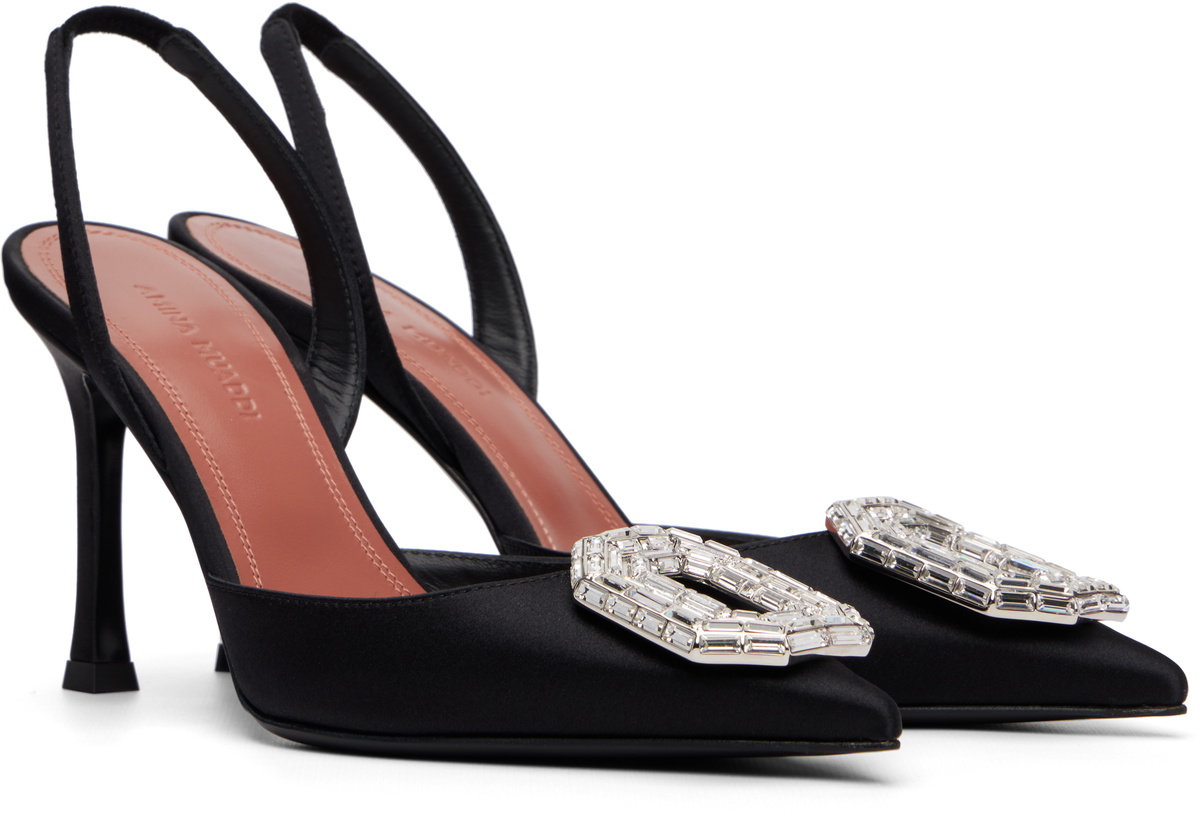 Amina Muaddi Black Camelia Sling 90 Heels