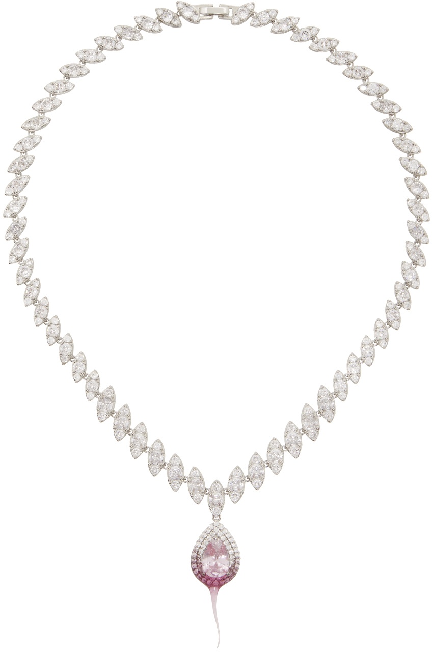 Ottolinger SSENSE Exclusive Silver & Pink Diamond Dip Necklace
