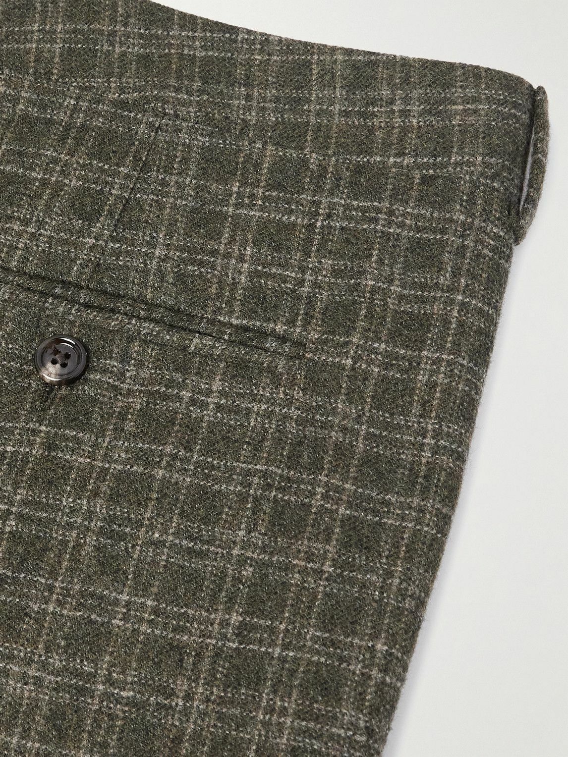 CELINE - Wide-Leg Pleated Checked Wool Trousers - Green