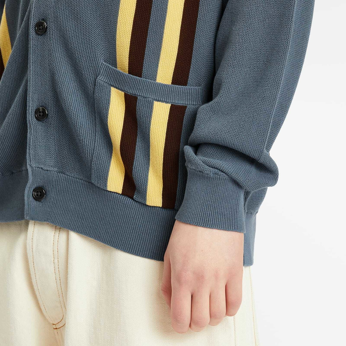 Beams Plus Men's Stripe Cardigan in Blue