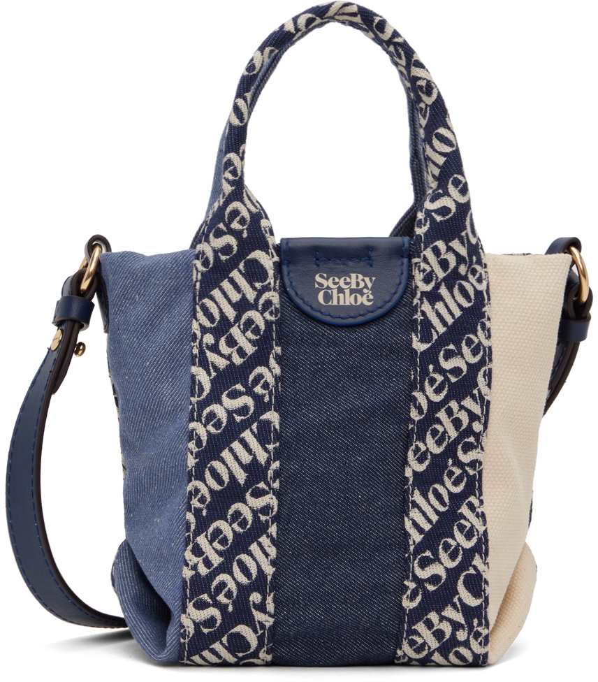 See by Chloé Off-White & Blue Mini Laetizia Denim Bag