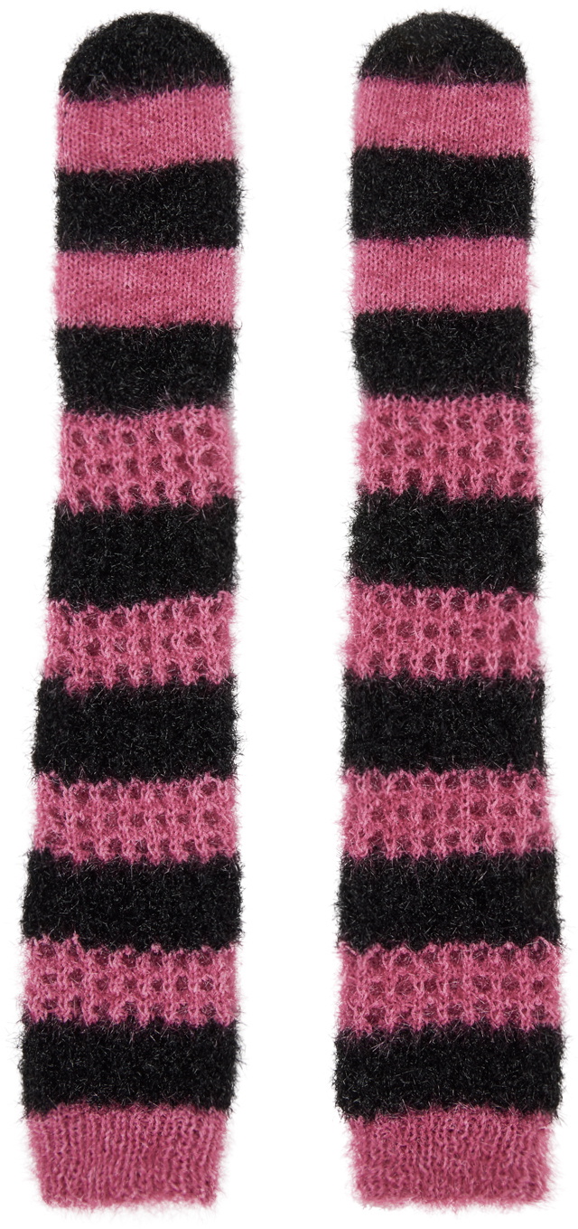 Chopova Lowena Pink & Black Stripped Gloves