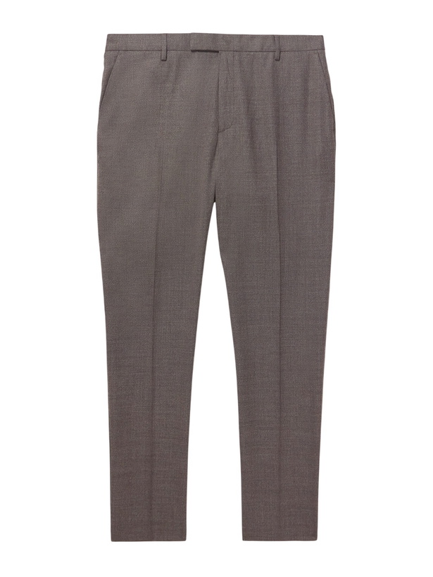 Photo: Sunspel - Straight-Leg Textured Wool-Blend Suit Trousers - Brown