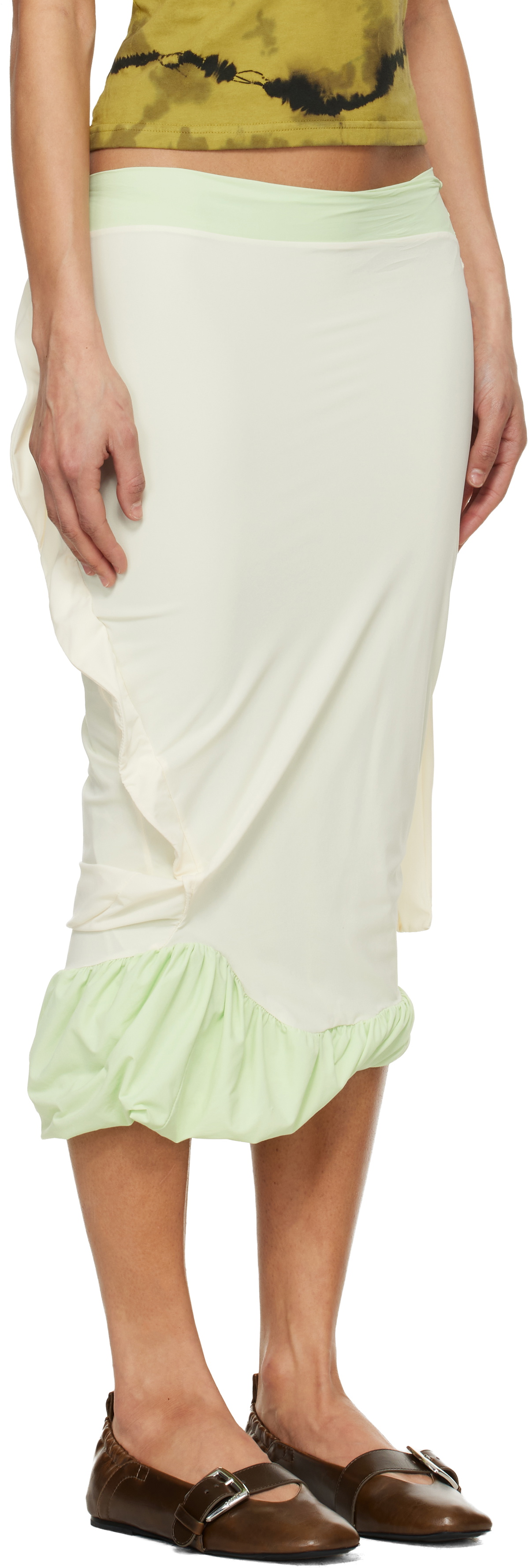 Ottolinger Green & Off-White Twisted Pencil Midi Skirt