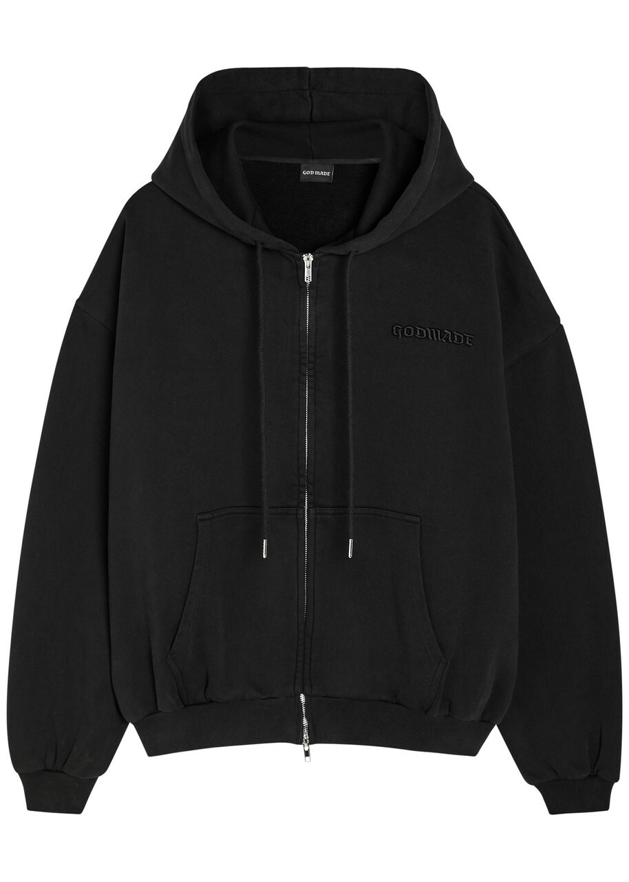 God Made Logo-embroidered Hooded Cotton Sweatshirt Black