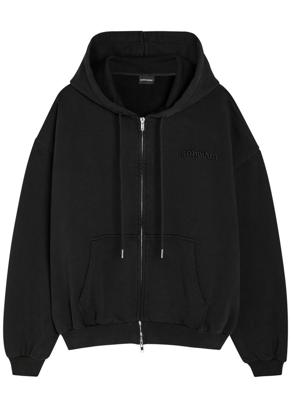 Photo: God Made Logo-embroidered Hooded Cotton Sweatshirt Black