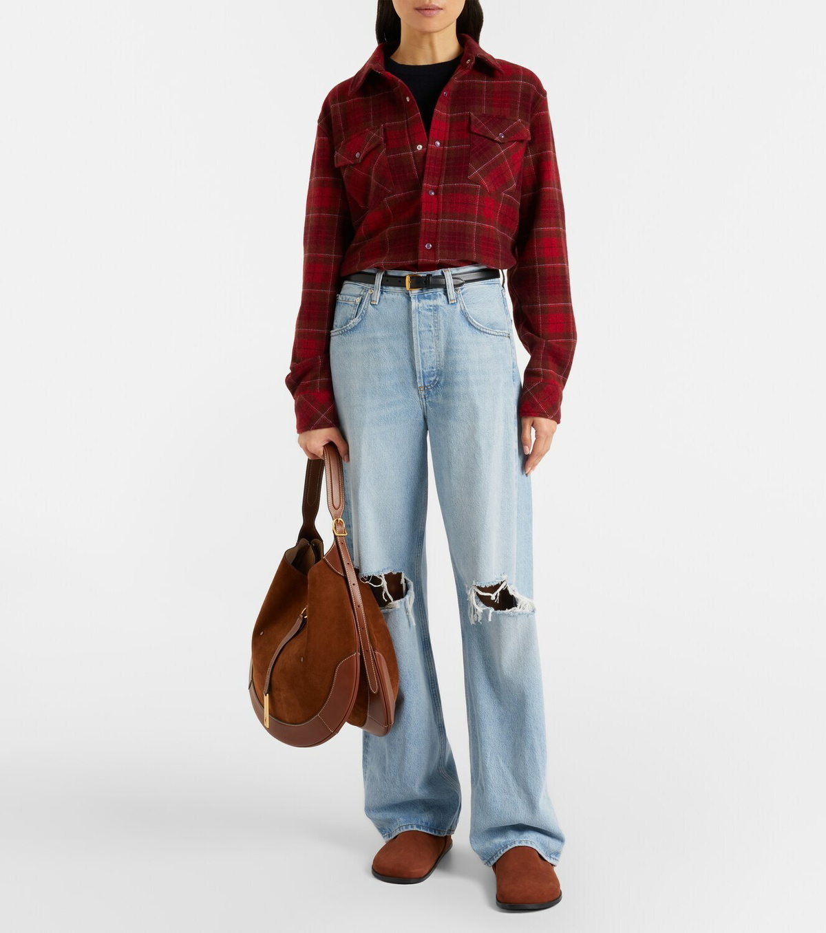 God's True Cashmere Love Tartan cashmere shirt with amethyst