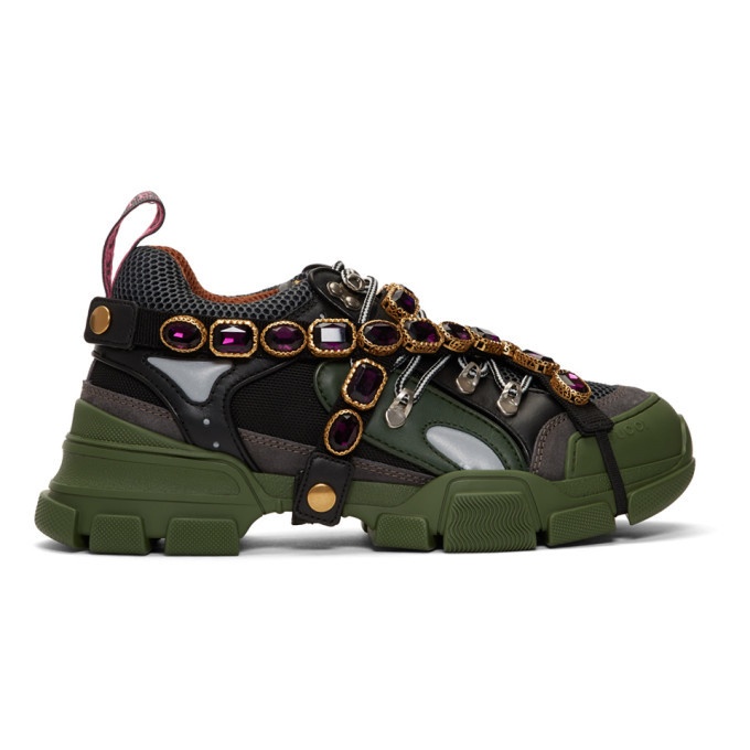 Photo: Gucci Green Removable Crystals Flashtrek Sneakers