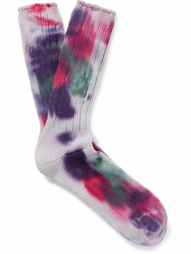 Photo: ANONYMOUS ISM - Scatter Dye Tie-Dyed Ribbed Cotton-Blend Socks - Pink