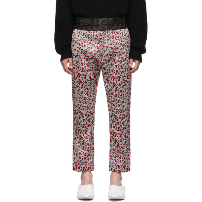 Photo: Haider Ackermann Grey and Red Contrast Waistband Trousers