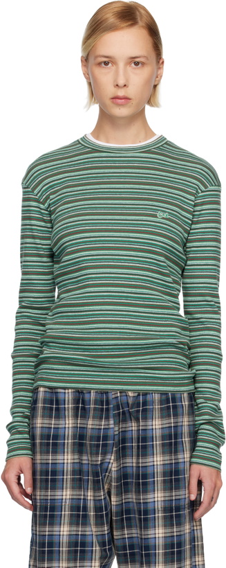 Photo: ERL Green Striped Long Sleeved T-shirt