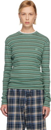 ERL Green Striped Long Sleeved T-shirt