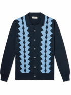 PIACENZA 1733 - Intarsia Pointelle-Knit Silk and Cotton-Blend Cardigan - Blue