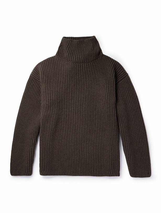 Photo: The Row - Manlio Ribbed Cashmere Rollneck Sweater - Brown