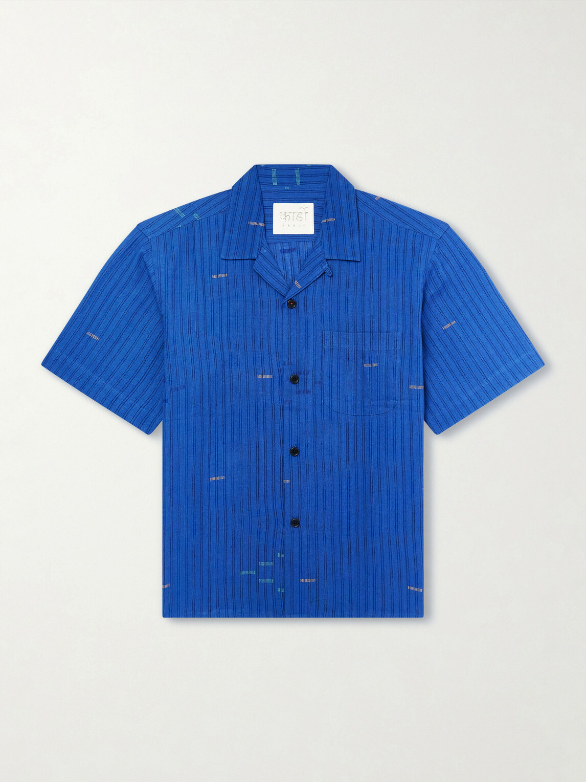 Kardo - Ronald Convertible-Collar Embroidered Striped Cotton Shirt - Blue