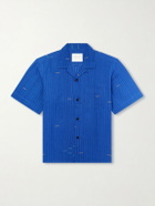 Kardo - Ronald Convertible-Collar Embroidered Striped Cotton Shirt - Blue