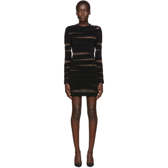 Balmain Black Long Sleeve Open Knit Dress Balmain Balmain Black Long Sleeve Open Knit Dress Balmain