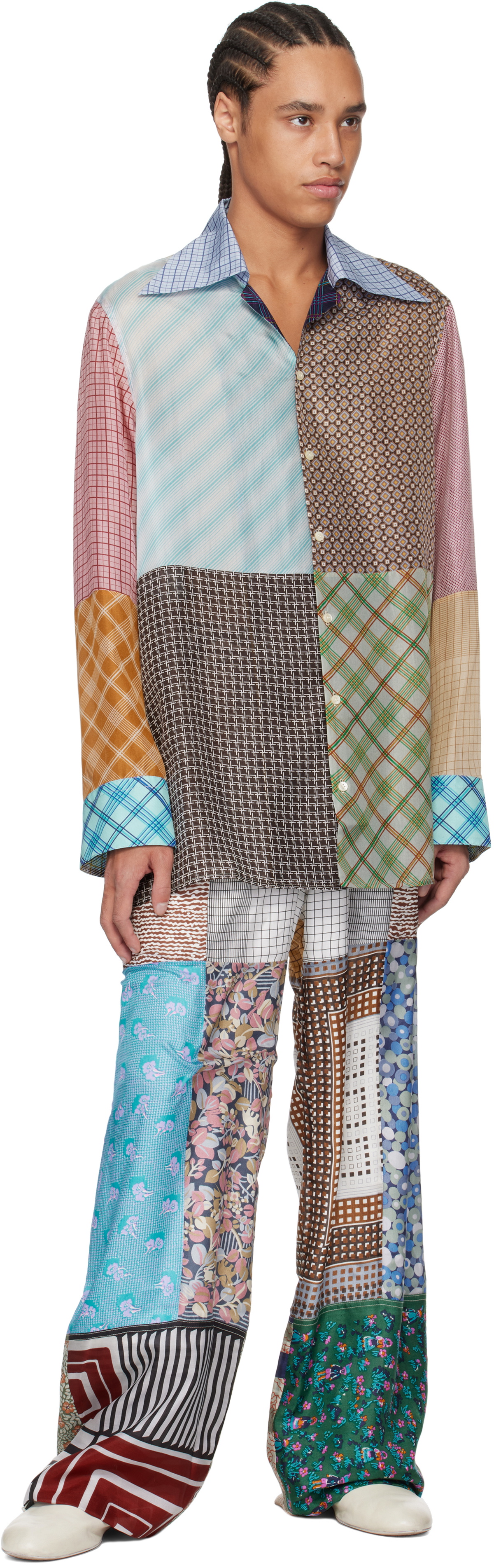 Marine Serre Multicolor Regenerated Silk Scarves Drawstring Sweatpants