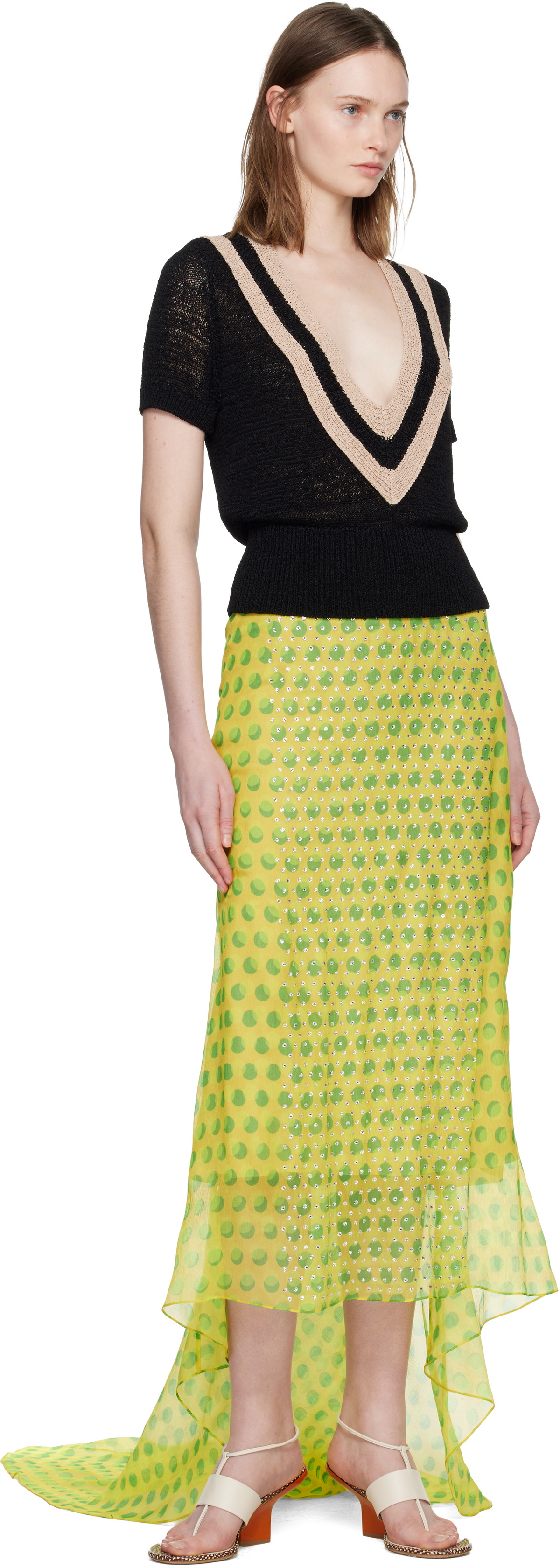 Dries Van Noten Yellow Embellished Silk Maxi Skirt