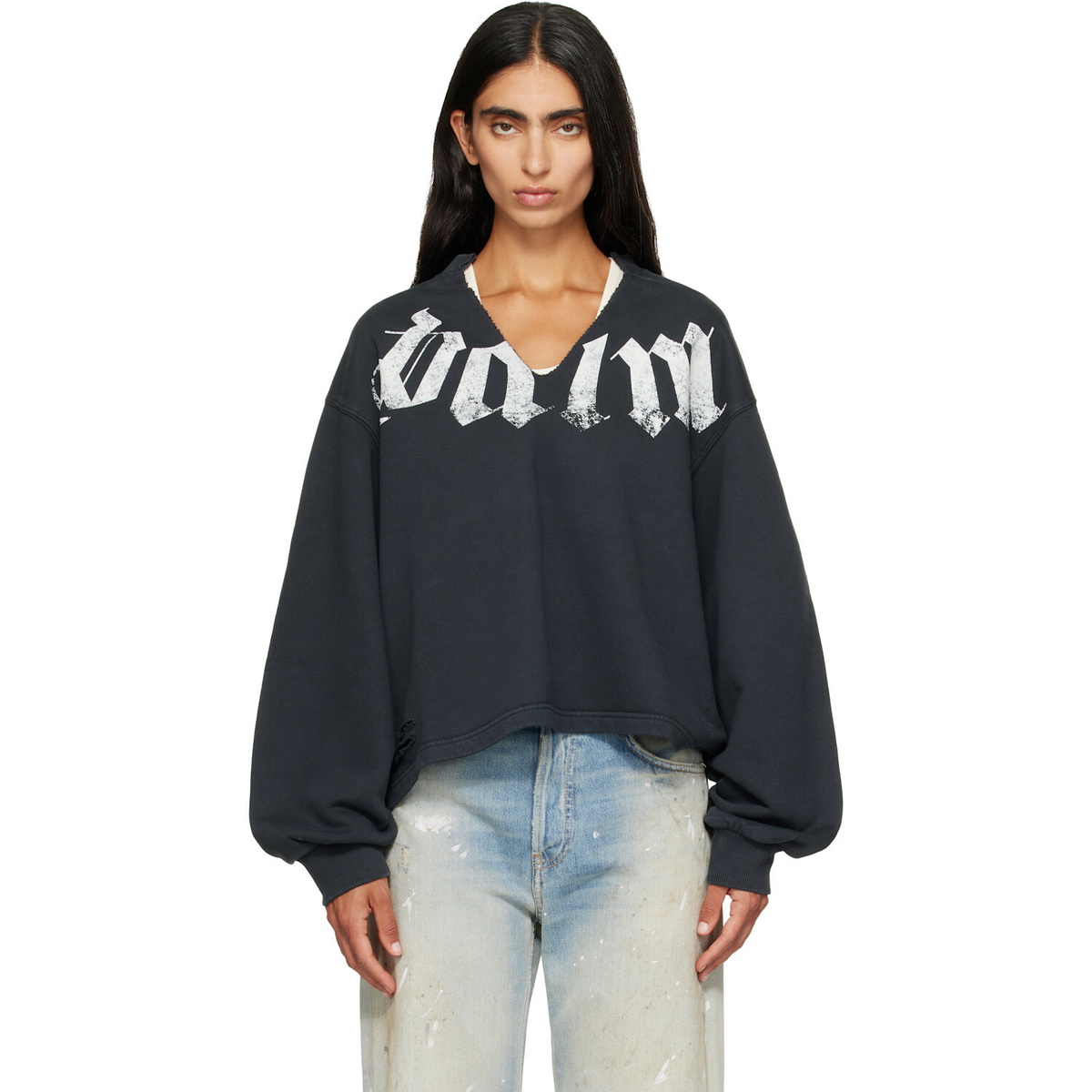 Palm Angels Black Big Neck Logo Balloon Crew Sweatshirt