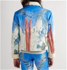Casablanca - Faux Shearling-Trimmed Printed Denim Jacket - Blue