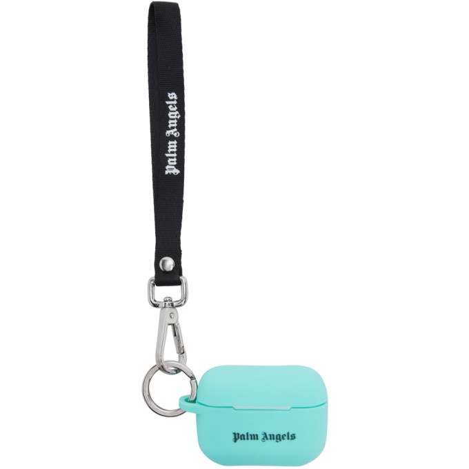 Photo: Palm Angels Blue and Black Logo AirPods Case Keychain