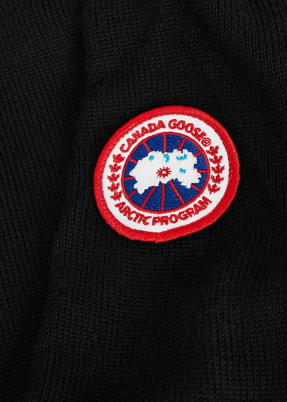Canada Goose Women's Small Black Fairhaven Half-Zip Wool Jumper Detailed With Reflective Stripes