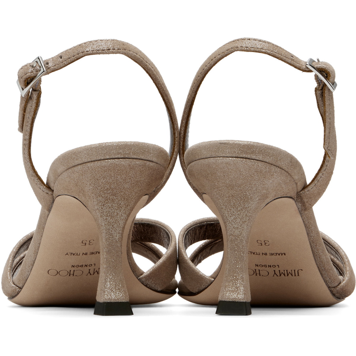 Jimmy Choo Taupe Elsy 70 Shimmer Suede Heeled Sandals