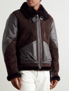 Ralph Lauren Purple label - Lutton Aviator Leather-Trimmed Shearling Jacket - Brown