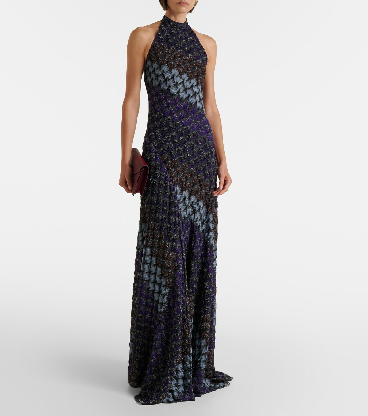 Missoni Halterneck knitted lamé gown