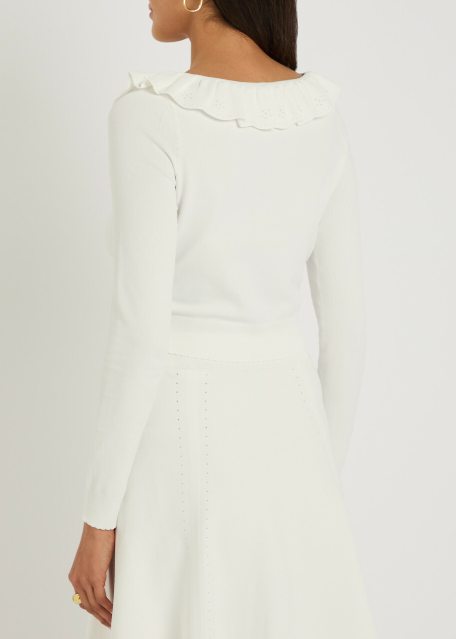 Needle & Thread Pointelle Stretch-knit Cardigan Cream