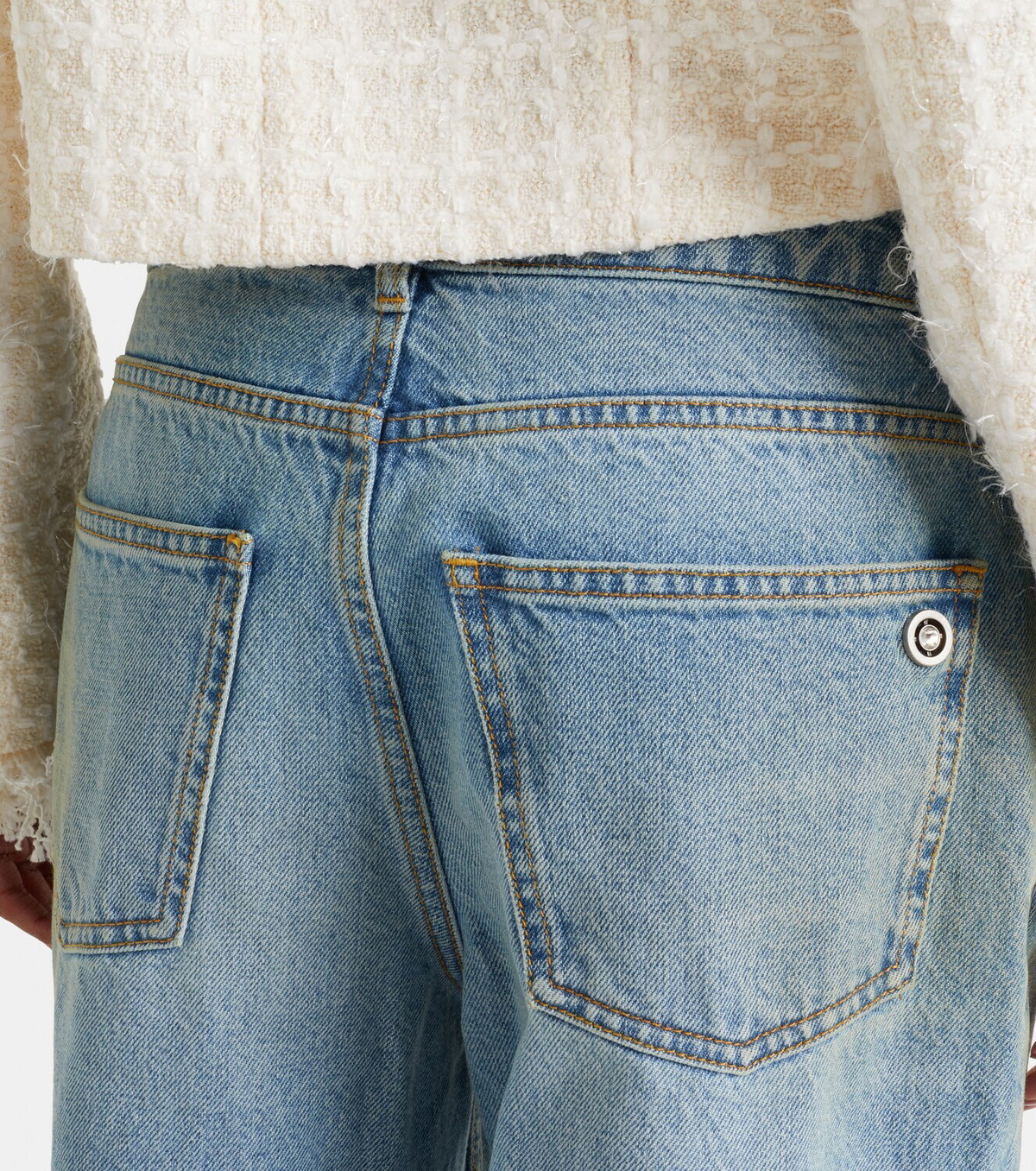 Area Distressed embellished wide-leg jeans