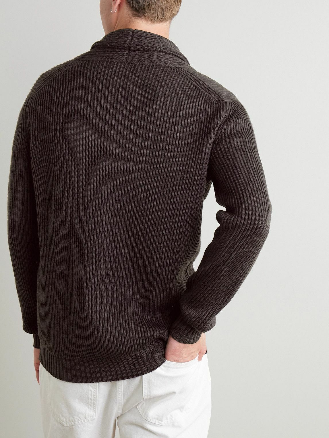 Thom Sweeney - Shawl-Collar Ribbed Merino Wool Cardigan - Brown