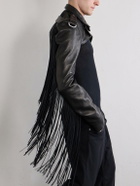 Rick Owens - Microbiker Cropped Fringed Leather Jacket - Black
