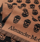 Alexander McQueen - Reversible Fringed Logo-Jacquard Wool Scarf - Brown