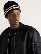 CELINE - Logo-Appliquéd Striped Ribbed Cotton Beanie