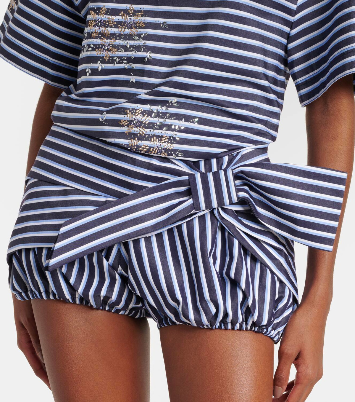 Rabanne Bow-detail striped cotton shorts