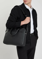 Boss Logo Grained Leather Briefcase - Black - One Size