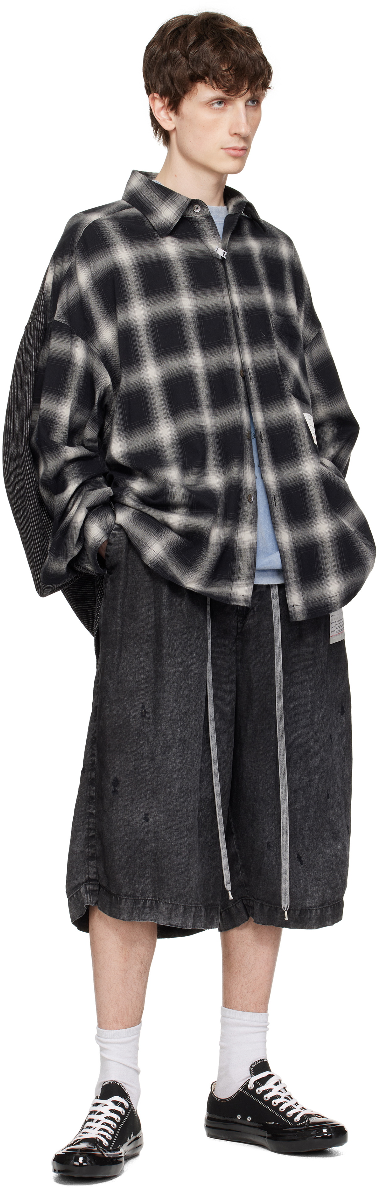 Maison MIHARA YASUHIRO Black Aged Linen Wide Shorts