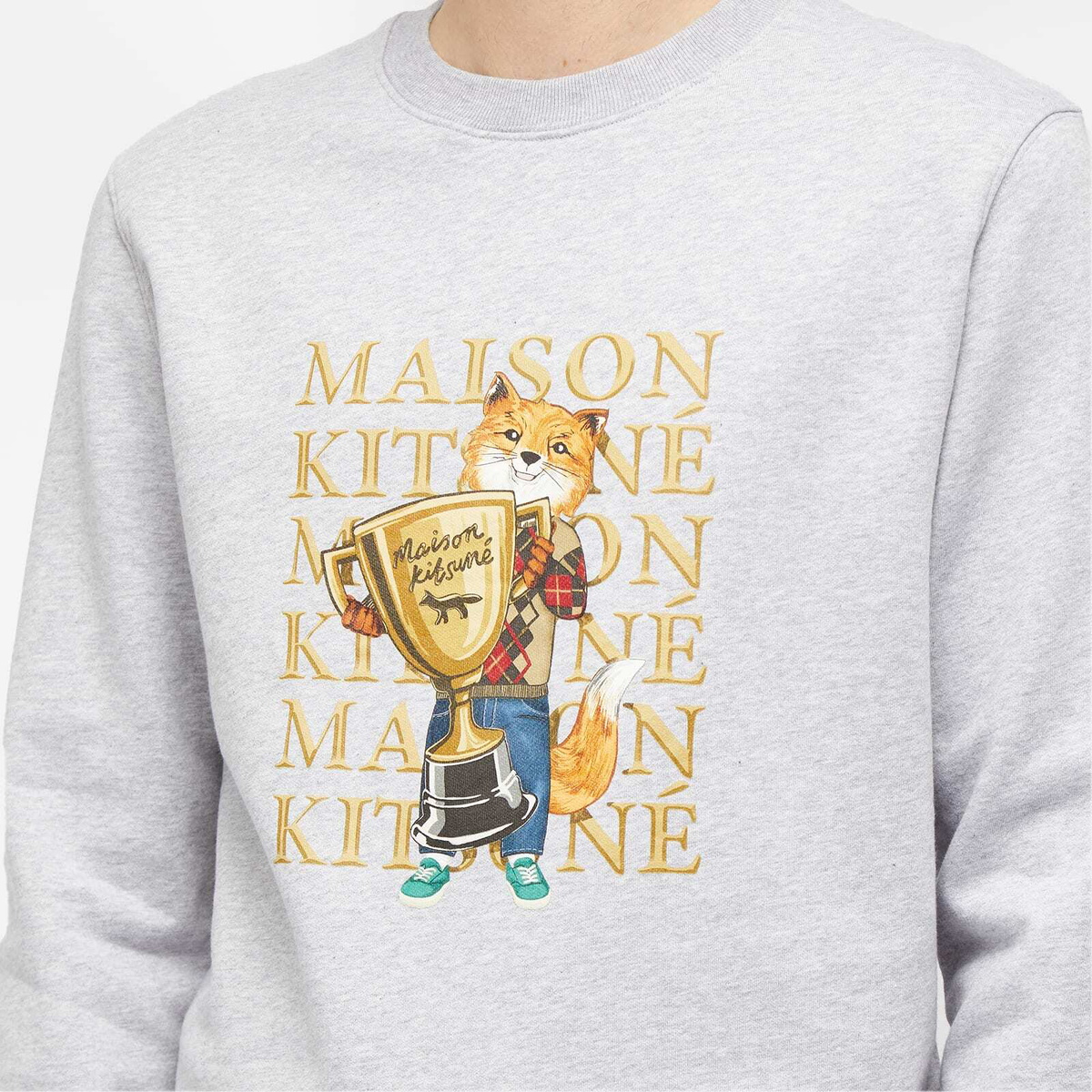 Maison Kitsuné Men's Fox Champion Regular Crew Sweat in Grey