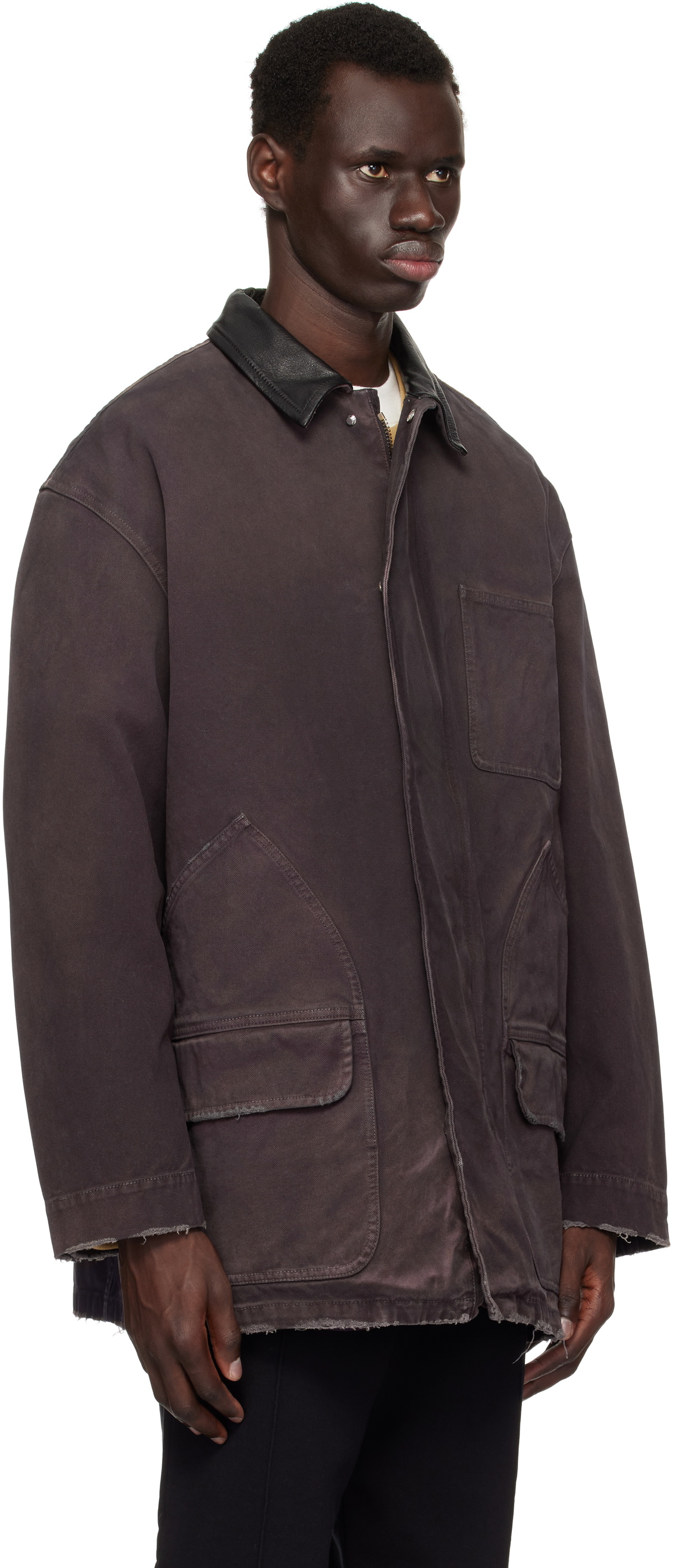 Golden Goose Purple Leather Collar Distressed Jacket