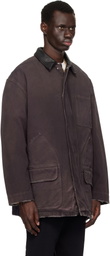 Golden Goose Purple Leather Collar Distressed Jacket