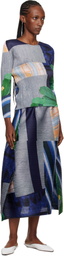 PLEATS PLEASE ISSEY MIYAKE Gray & Navy City Collage Midi Skirt